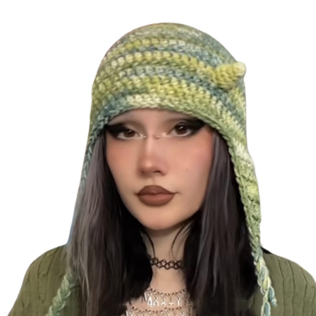 Cartoon Crochet Hat Winter Beanie Cap Long Rabbit Ear Skull Cap Cosplay Party Hat for Teens Adult Universal Headdress
