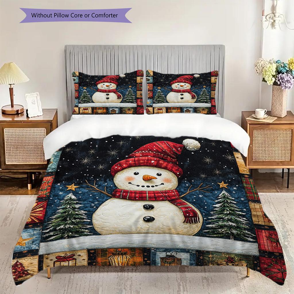 snowman Pattern Bedding Quilt Set Quilt Cover Pillowcase Home Decoration Birthday Gift (1 * duvet cover + 2 * pillowcase, without core)