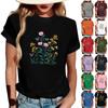 Women's Fashionable Round Neck Casual Retro Print Short Sleeved T-shirt Top