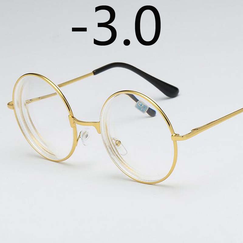 Round Glasses Woman Men Glasses Retro Myopia Optical Metal Frames Clear Lens Black Silver Gold Eyeglasses -1.0 -1.5 -2.0 To -4.0