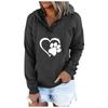 Women's Fashion Casual Loose Love Printed Button Drawstring Stitching Long-sleeved Kangaroo-pocket Hooded Sweatshirt