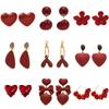 Retro Red Heart Flower Geometric Silver Earrings: Elegant Autumn & Winter Accessories for Women