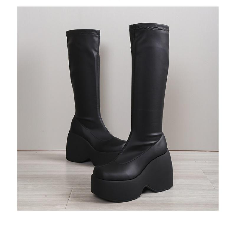 

Ботинки Женская Обувь на Платформе До колена Длинные Женские Танкетка Готические Стриппер Массивные Каблуки Сексуальные Колготки Зимние На молнии 35