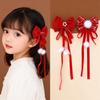 Festive Red Bow Tassel Hair Clip for Girls and Women - Christmas & New Year Ponytail Accessory
