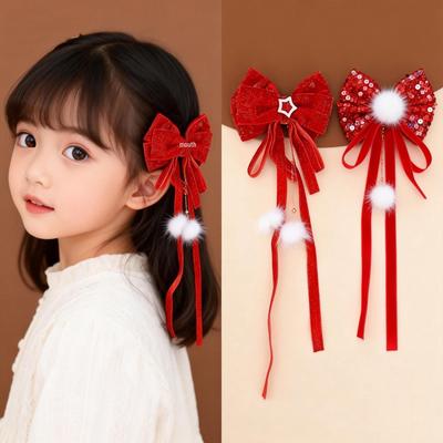 Clips de Păr cu Ciucure și Fundă Roșie Festivă pentru Fete și Femei - Accesoriu Coadă de Cal pentru Crăciun și Anul Nou