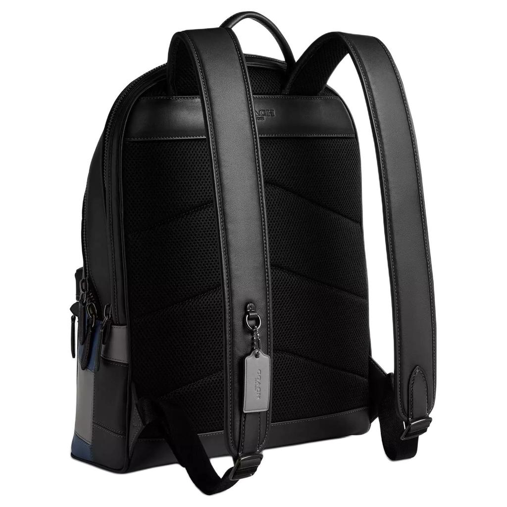 Coach Charter 30 Zipper Closure Adjustable Shoulder Strap Smooth Leather Backpack Large Men Backpack Black Blue CV929-BLC