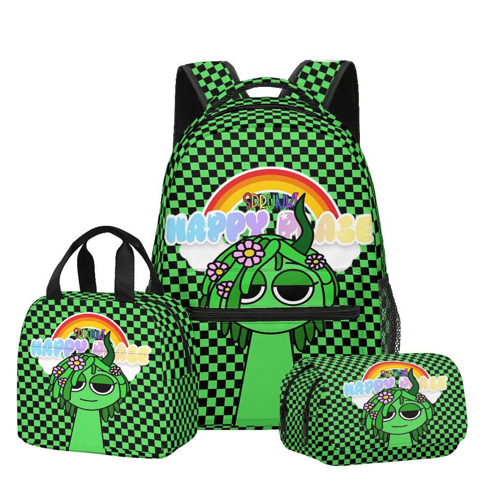 Popular Youthful Trendy Novelty Sprunki 3D Print 3pcs/Set Student Travel Bags Laptop Daypack Backpack Lunch Bag Pencil Case