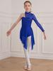 Vestido de dança lírica para meninas, vestido único de manga comprida com bainha assimétrica, malha de ginástica