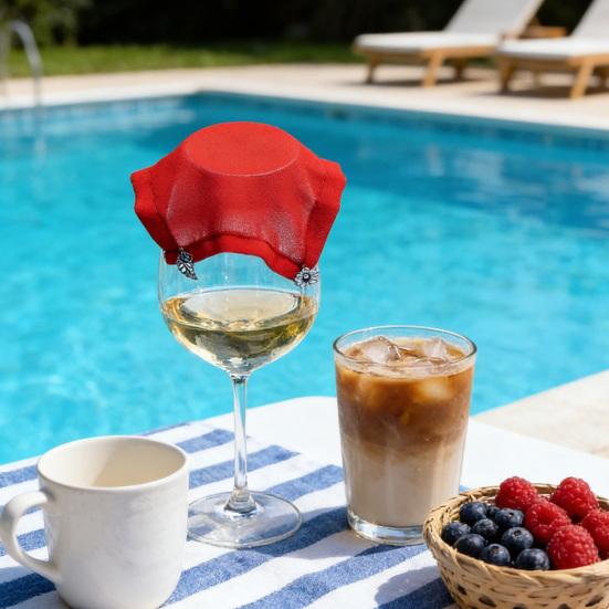 1/4Pcs Wine Glass Lid Breathable Grille Design Reusable Fabric Wine Glass Covers Set with Flower Leaf Decor Outdoor Party Glass Dust Protector