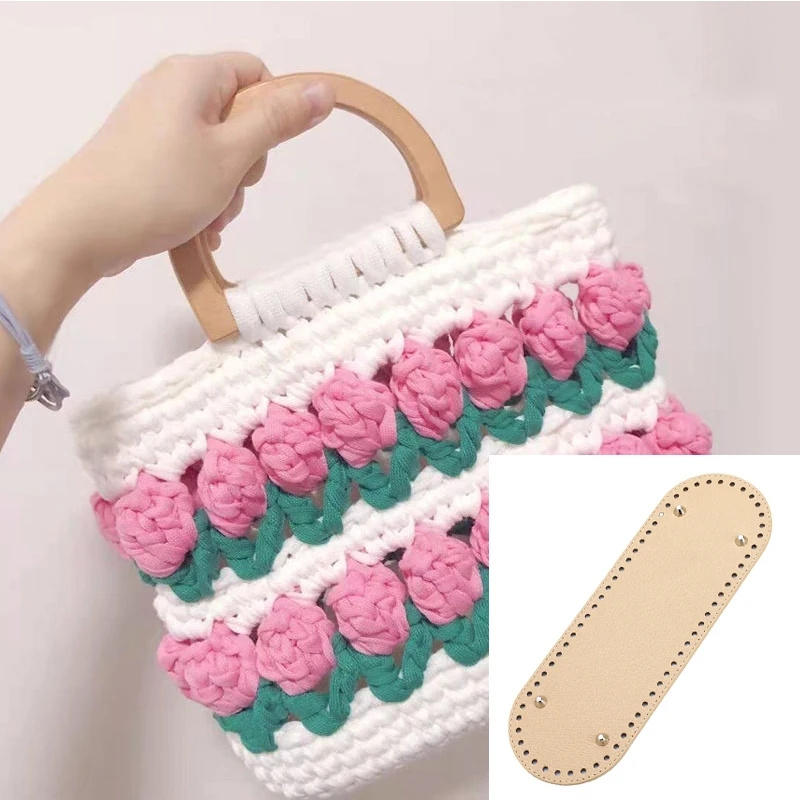 Fondo Ovale Lungo Per Borsa Lavorata a Maglia Accessori Borse in Pelle PU Base per Borsa a Mano Fatto a Mano Con Fori Colore Solido Fai da Te Fondo per Borsa all'Uncinetto