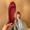 Cowhide version~ Simple round head shallow mouth side empty ballet shoes women's new versatile inner height-increasing commuting shoes