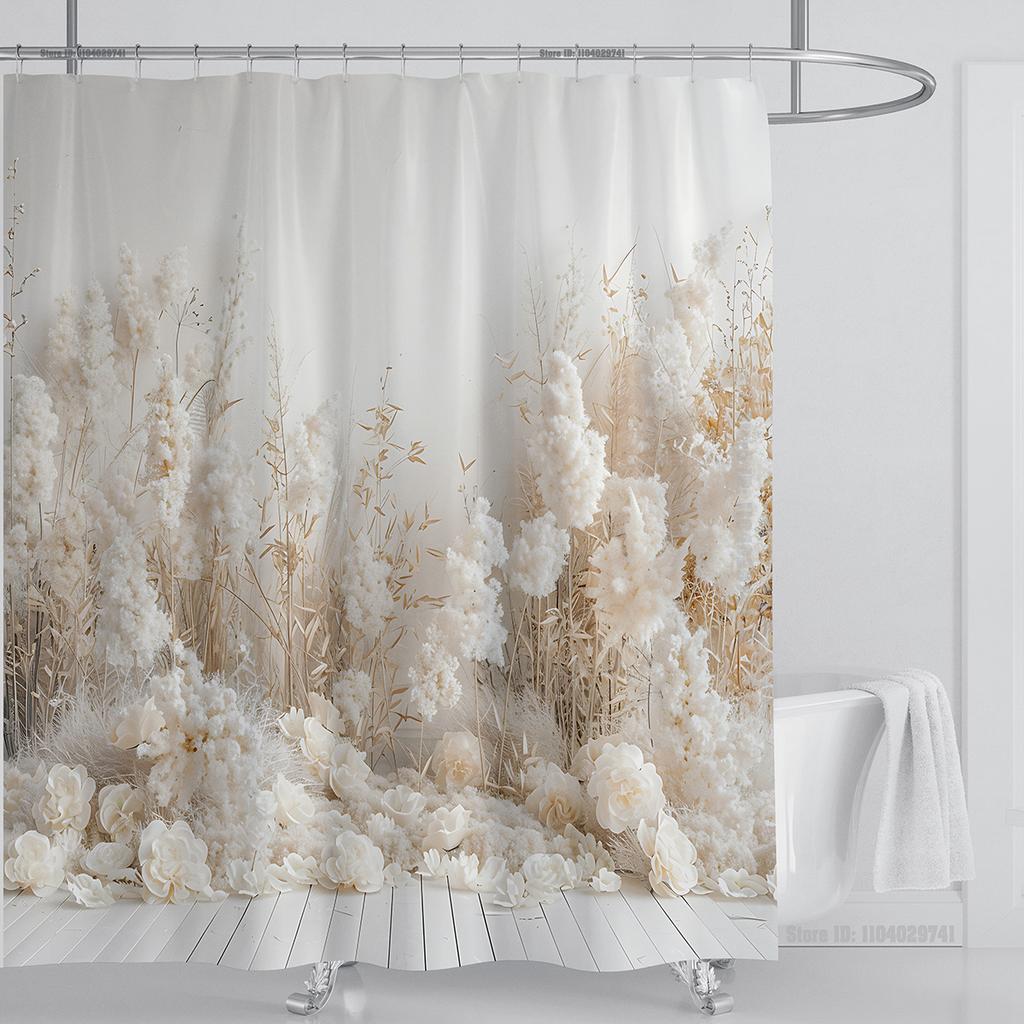 Plant Wheat Straw Shower Curtain Waterproof Shower Curtain Polyester Fabric 3D Printed Curtain Bathroom Decoration with Hooks
