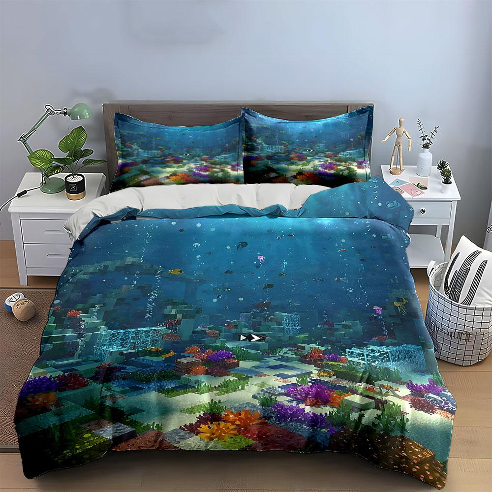Underwater scene with coral. Bedding sets Duvet cover sets Duvet covers Pillowcases(1 * Duvet Cover 2 * Pillowcases without duvet insert)