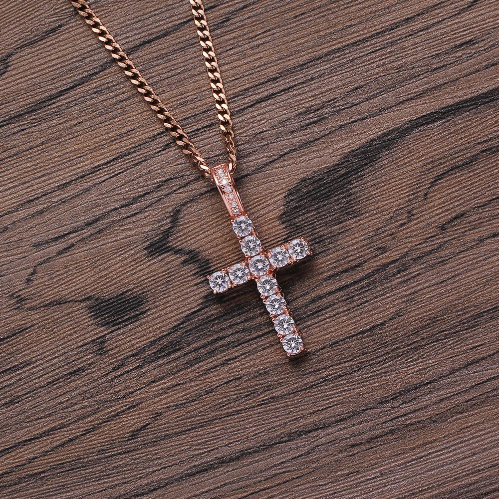CN019 Hip Hop Anha Cross Pendant with Cuban Chain Brass Setting CZ Stones Necklace Jewelry for Men and Women
