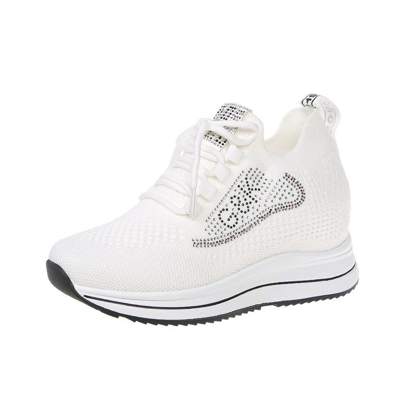 Inner Height-increasing Women's Shoes 2025 New Summer Breathable Mesh Fly-woven Casual Shoes White Shoes Versatile Sports Shoes Women