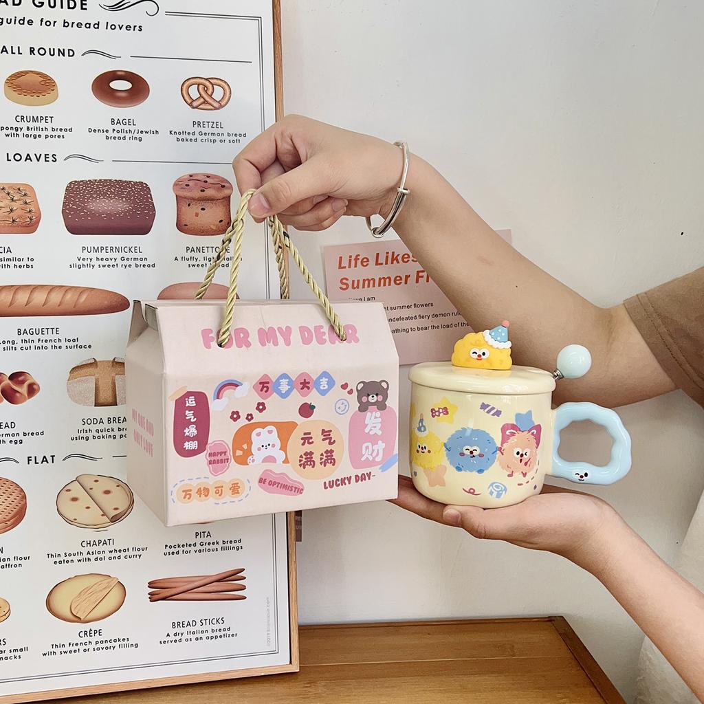 Cute Coal Ball Mug With Lid Spoon High Value Girl Heart Cup Ceramic Couple Water Cup Girl Birthday Gift