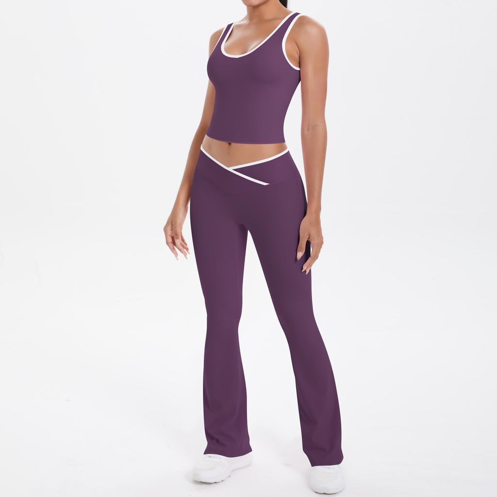 New double-sided abrasive contrasting colors, tight-fitting and breathable cross yoga suit, sports running and fitness two-piece suit