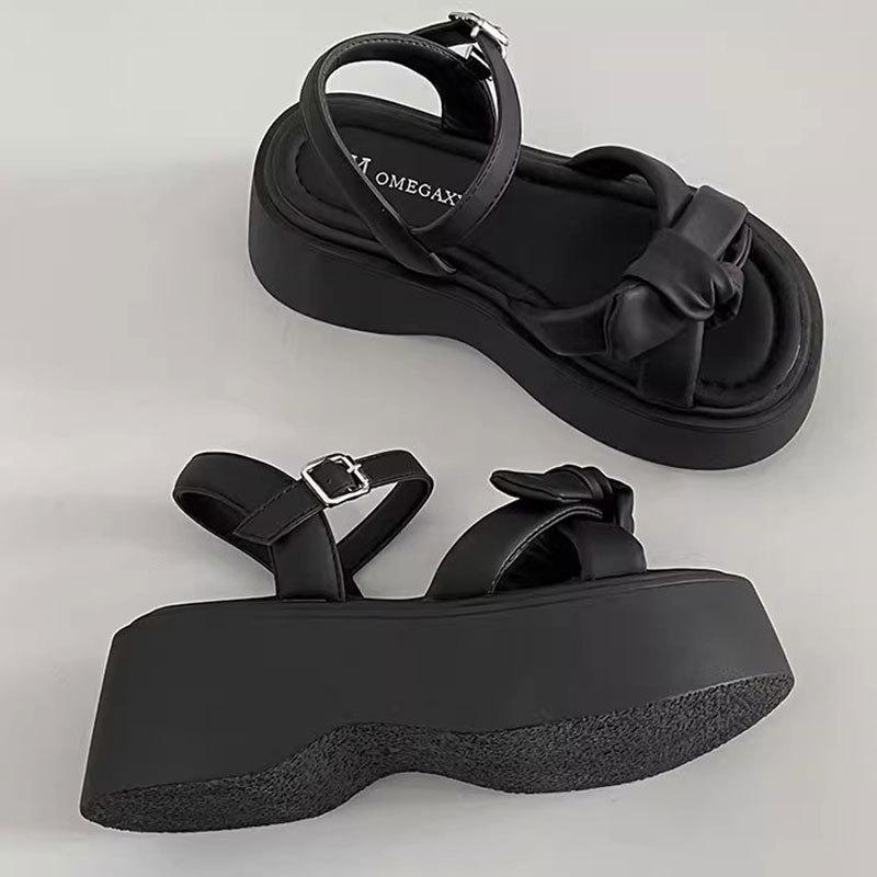 Bow Women's Sandals 2025 New Spring Super Fire Outer Wear Thick Sole Not Tired Feet Beautiful with Skirt Beach Shoes
