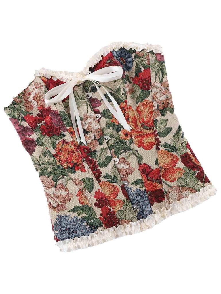 Body Corsetto Donna Senza Spalline Stampa Pizzo Spina di Pesce Francese: Capispalla Modellanti
