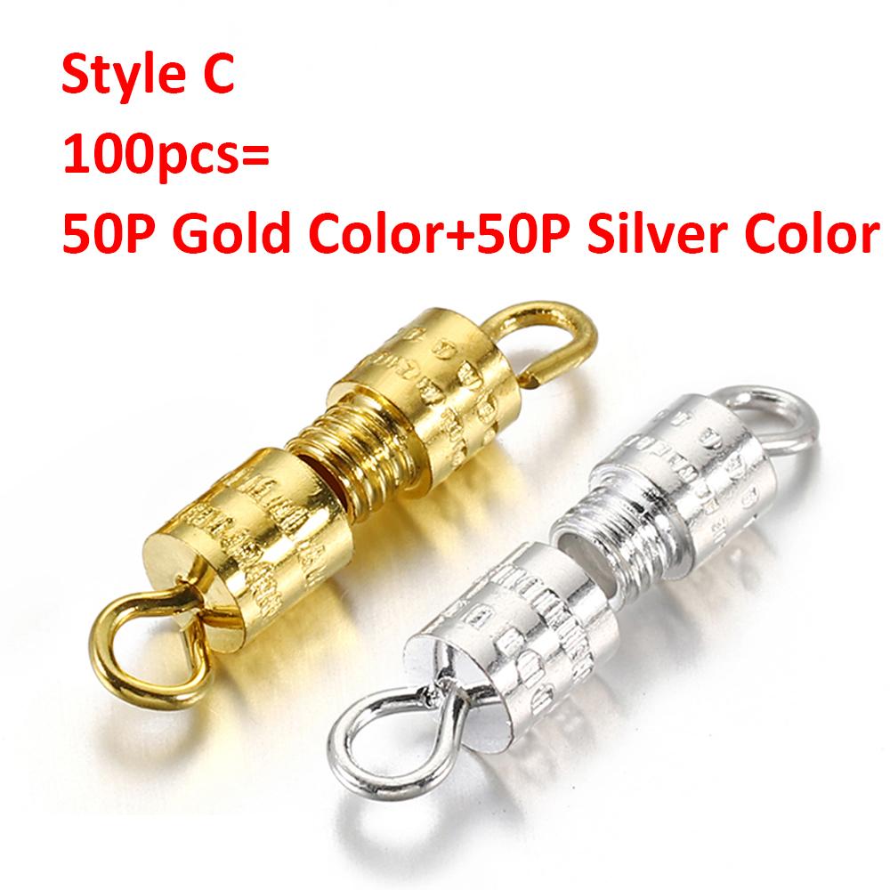 100pcs Cylinder Fasteners Buckles Closed Beading End Clasp Screw Clasps for DIY Bracelet Necklace Connectors Jewelry Making