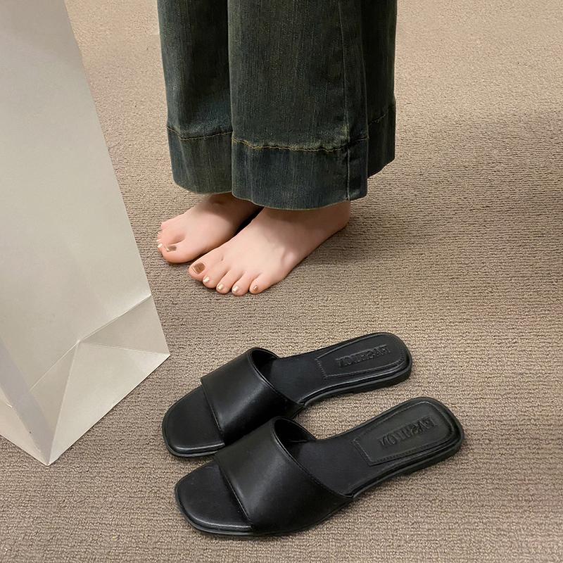 Sandali scorrevoli a fascia singola minimalista moda Pantofole da donna tinta unita estate nuove scarpe basse open toe da spiaggia sabbiosa all'aperto