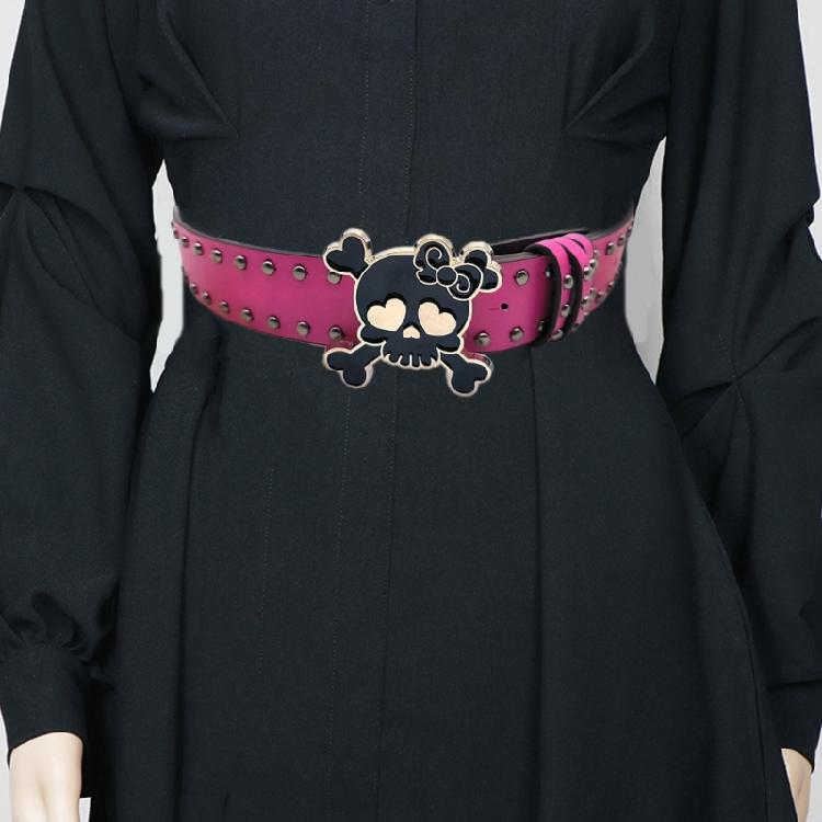 Pin Buckle PU Leather Belt Woman Casual Waist Decors Skull Belt 2000s Waiststrap