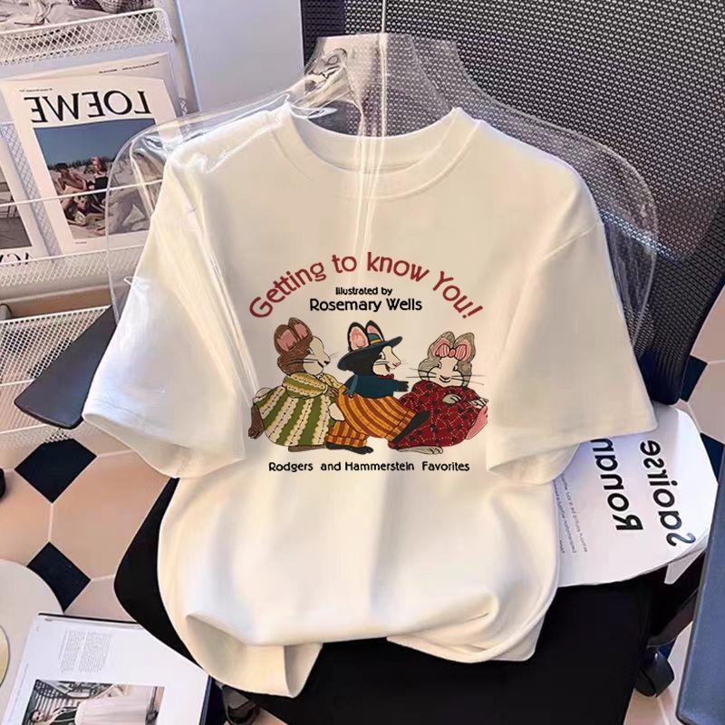 Cotton Short-sleeved T-shirt Women's Thin Summer Korean Version Trendy Loose Front Shoulder Round Neck Half-sleeved Women's T-shirt Top Versatile