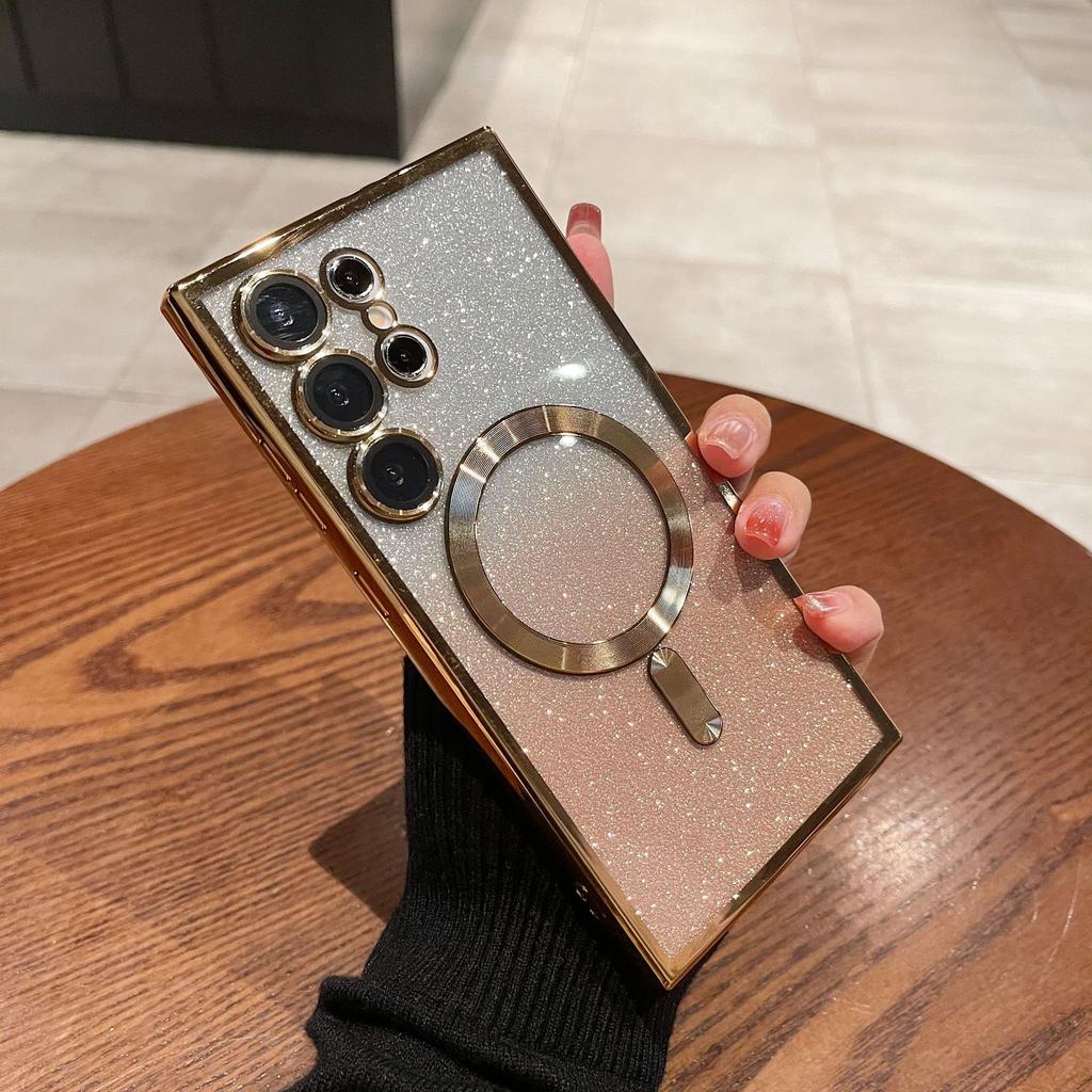 Luxury Plating Glitter For Magsafe Magnetic Phone Case For Samsung Galaxy S25 S24 S23 S22 S21 Ultra Wireless Charging Soft Cover