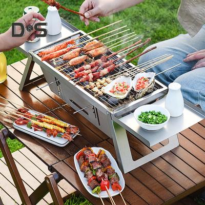 Nerezový venkovní gril BBQ Přenosný skládací gril na dřevěné uhlí s taškou na přenášení rukavic Odolný kempovací piknikový gril na zahradu