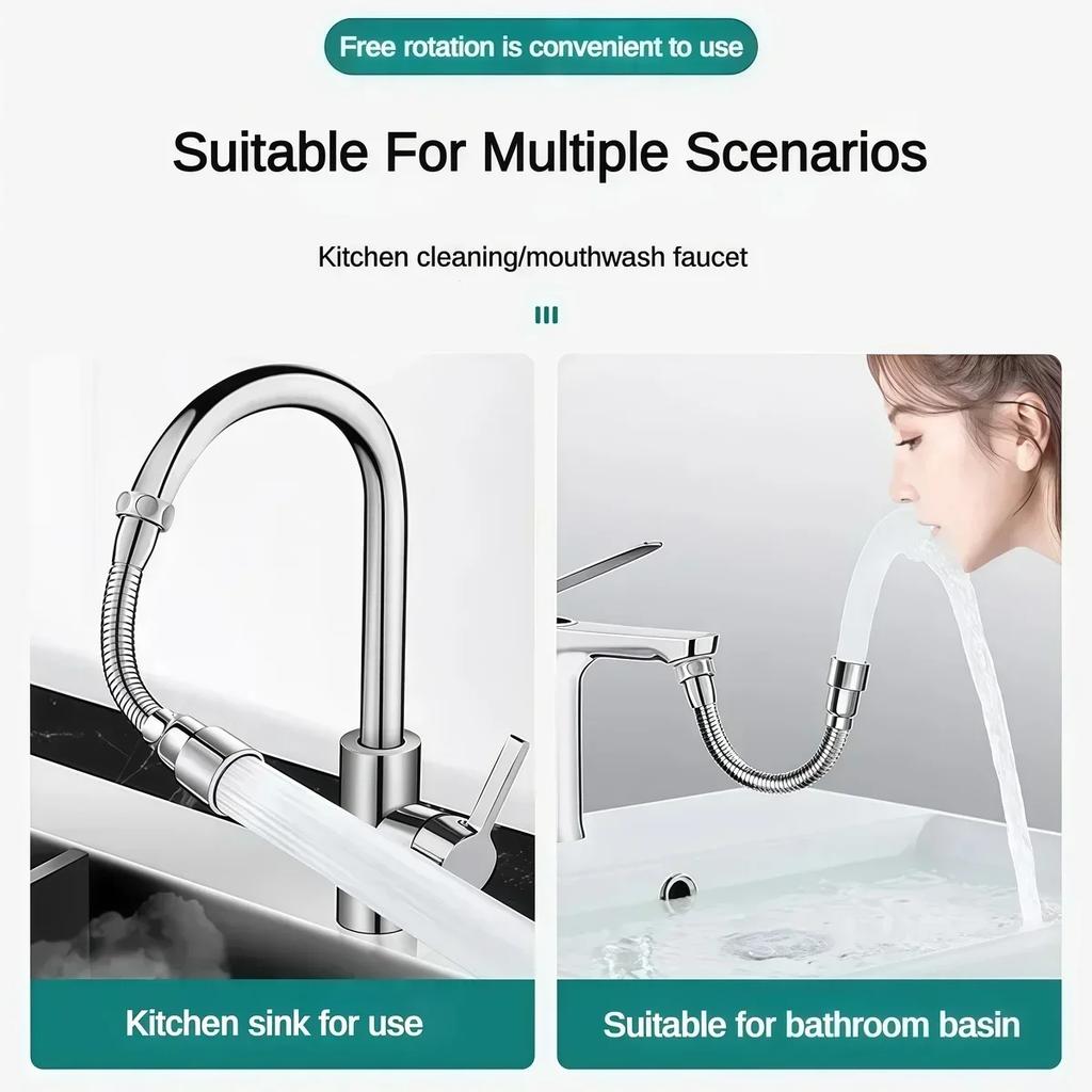 13-50cm Universal Faucet Extender Stainless Steel 360° Rotation Kitchen Bathroom Sink Anti-Splash Nozzle Aerator Extension Hose
