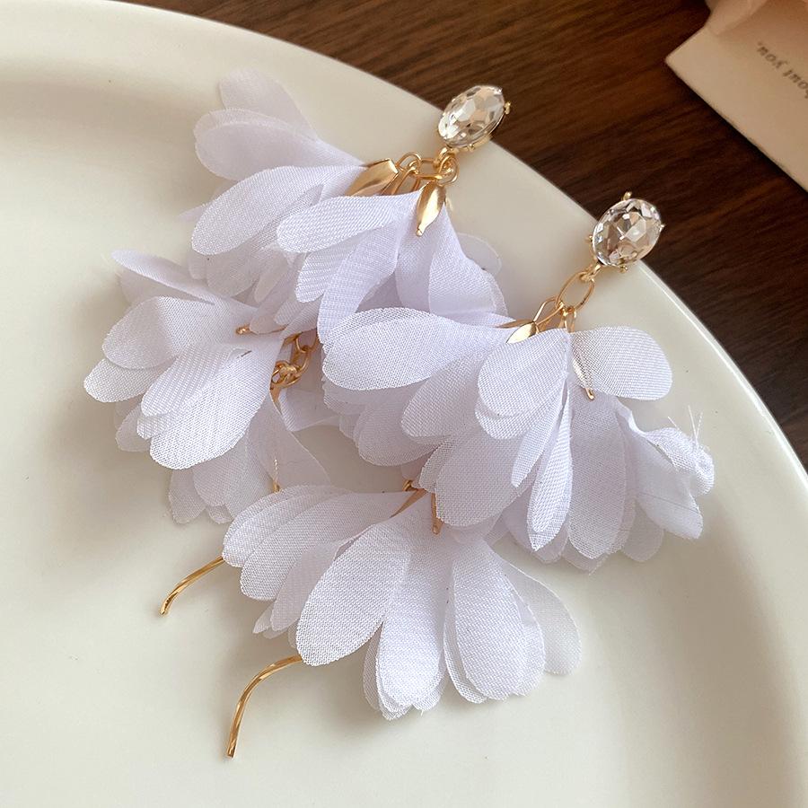 

Silver needle fabric chiffon flower pendant earrings holiday wind sweet small fresh stud earrings niche high-end earrings women