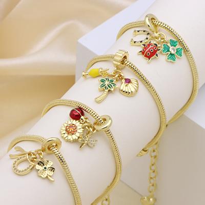 Coccinelle Fleur de Cocotier Libellule Panjiadora Bracelet Pendentif Couleur Plaqué Cuivre Bijoux Goutte d'Huile