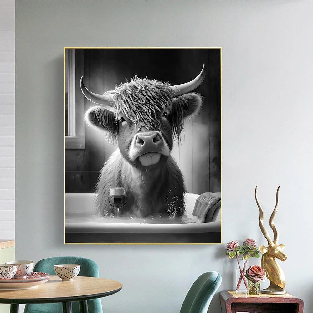 Funny Animal In Bathroom Poster Giraffe Elephant Orangutan Zebra Sitting In Bathtub Canvas Painting Toilet Wall Art Pictures No Frame