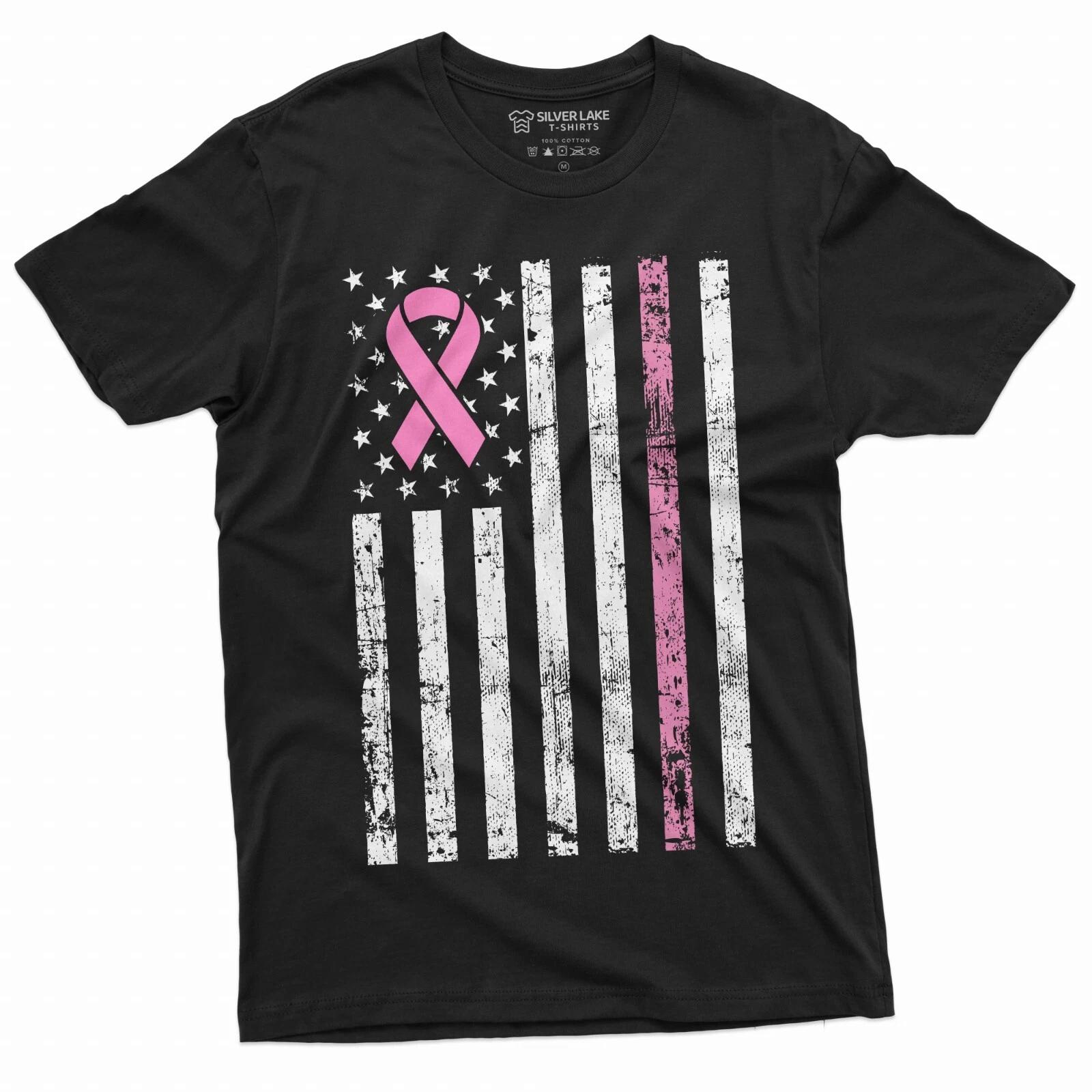 USA Flag Cancer awareness Ribbon T-shirt Mens Womens Unisex Tee Shirt L