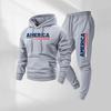 Men's American Letter Print Hoodie & Pants Set - Casual Autumn/Winter Trend