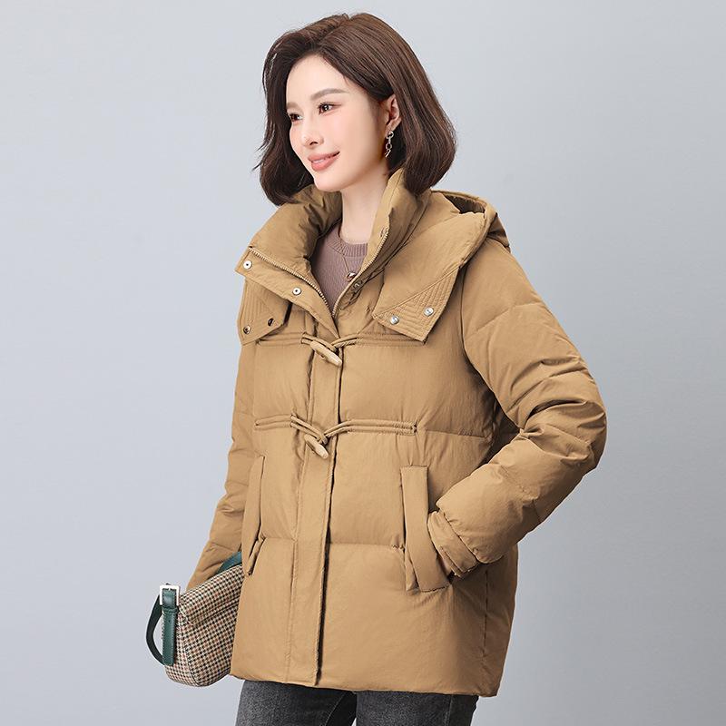 

Женская повседневная пуховая куртка Зима 2024 – Теплое, свободное, утолщенное пальто для женщин среднего возраста. M кофейный