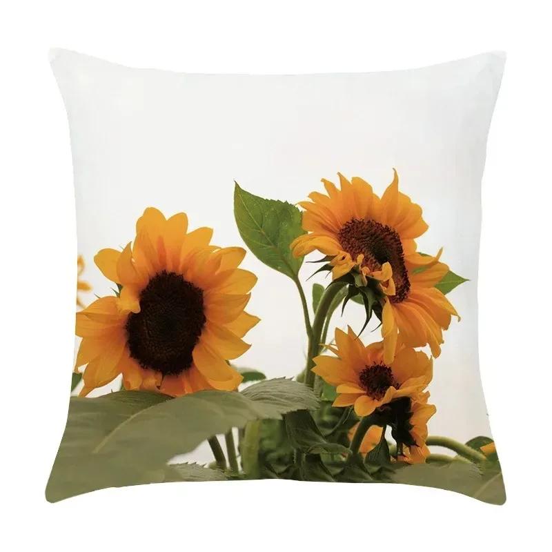 Luxury Home Decor Pillow Cover Living Room Sofa Cushion Cover Oil Painting Sunflower Photo Pattern Cushion Cover