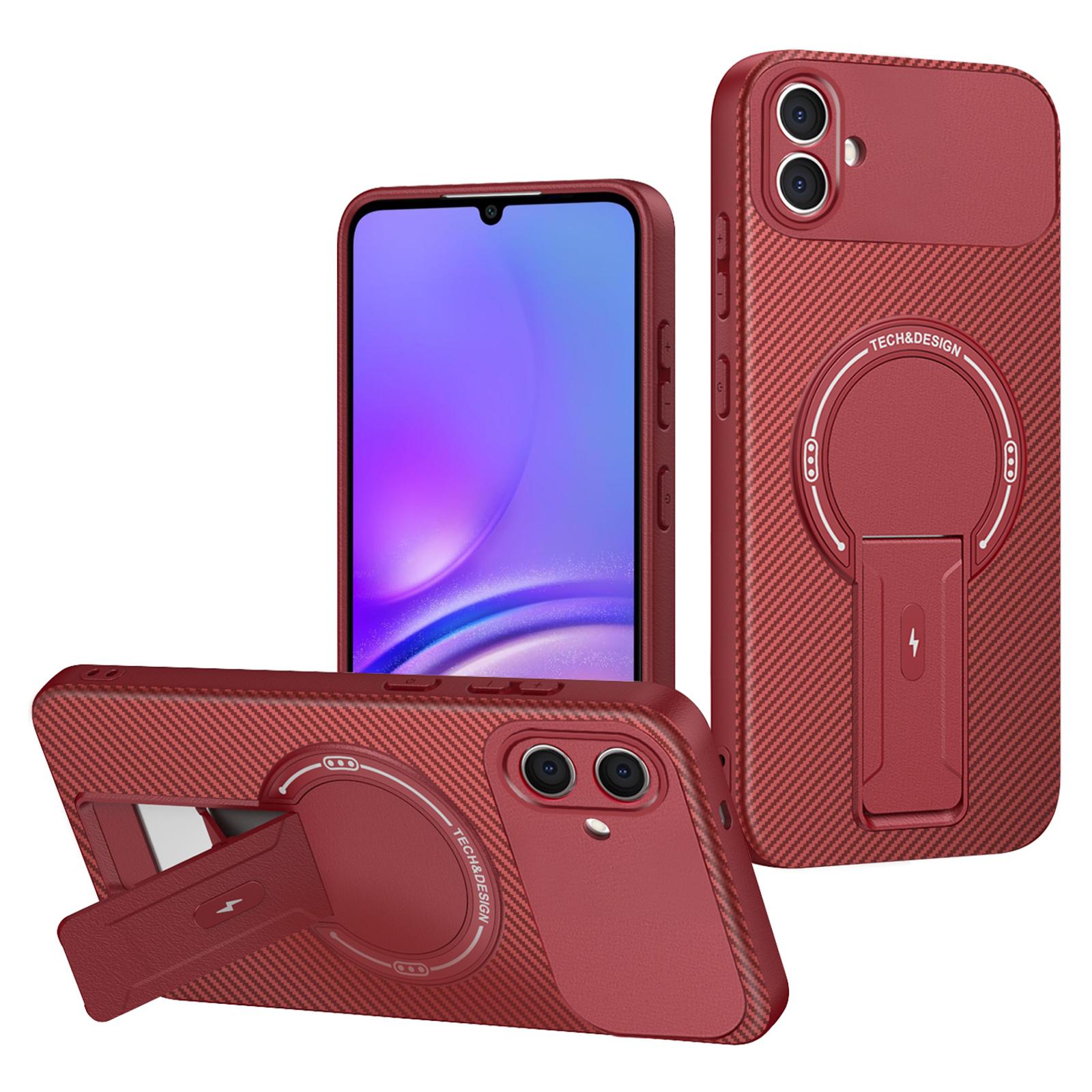 

For Samsung Galaxy A05 4G Case with Kickstand Carbon Fiber Texture PC + TPU Phone Cover B