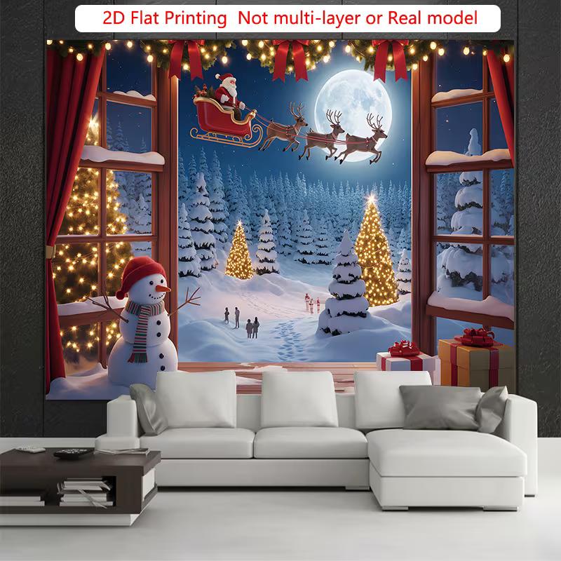 2D Christmas Party Backdrop, Window Scene & Santa's Sleigh Photography Background
