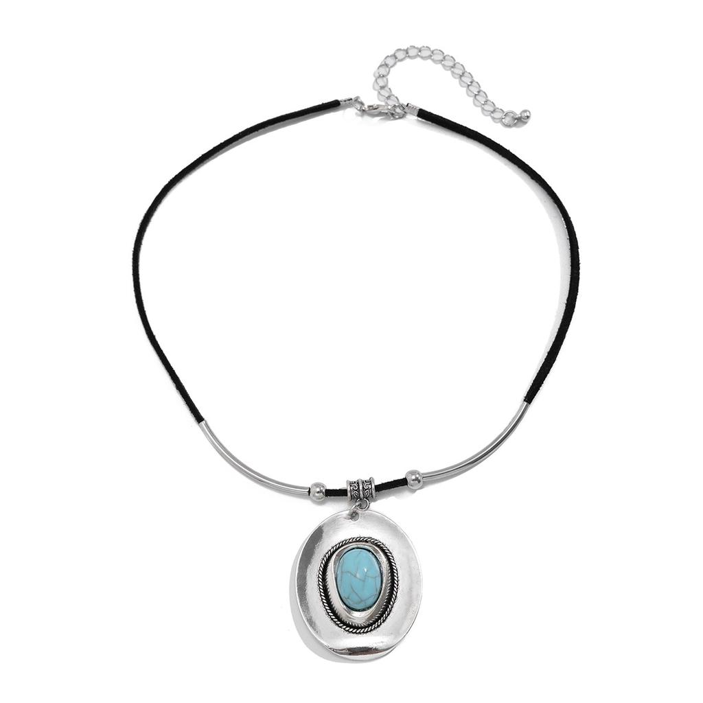 Vintage Turquoise Hat Necklace Female Necklace Personality Ethnic Wind Metal Elbow Flannel Necklace
