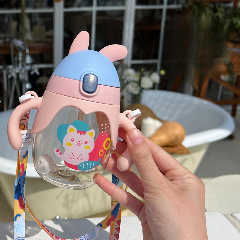 Adorable Cartoon Straw Cup Childrens Kindergarten Lightweight Mixing Kettle Baby Mom Girl Back Water Cup