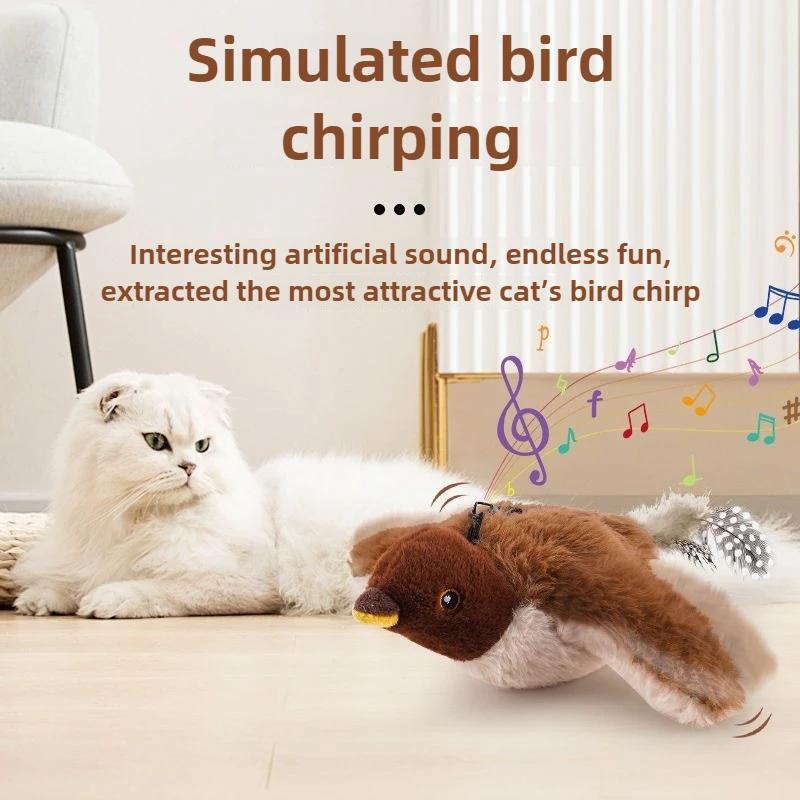 Hot Cat Interactive Toy Electric Pat Bird with Catnip Touch-Activated Squeaky Plush Toy for Dogs and Cats USB Rechargeable