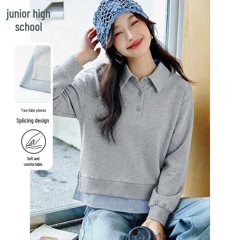 Chushen Women s Polo Collar Color Block Raglan Sweatshirt L