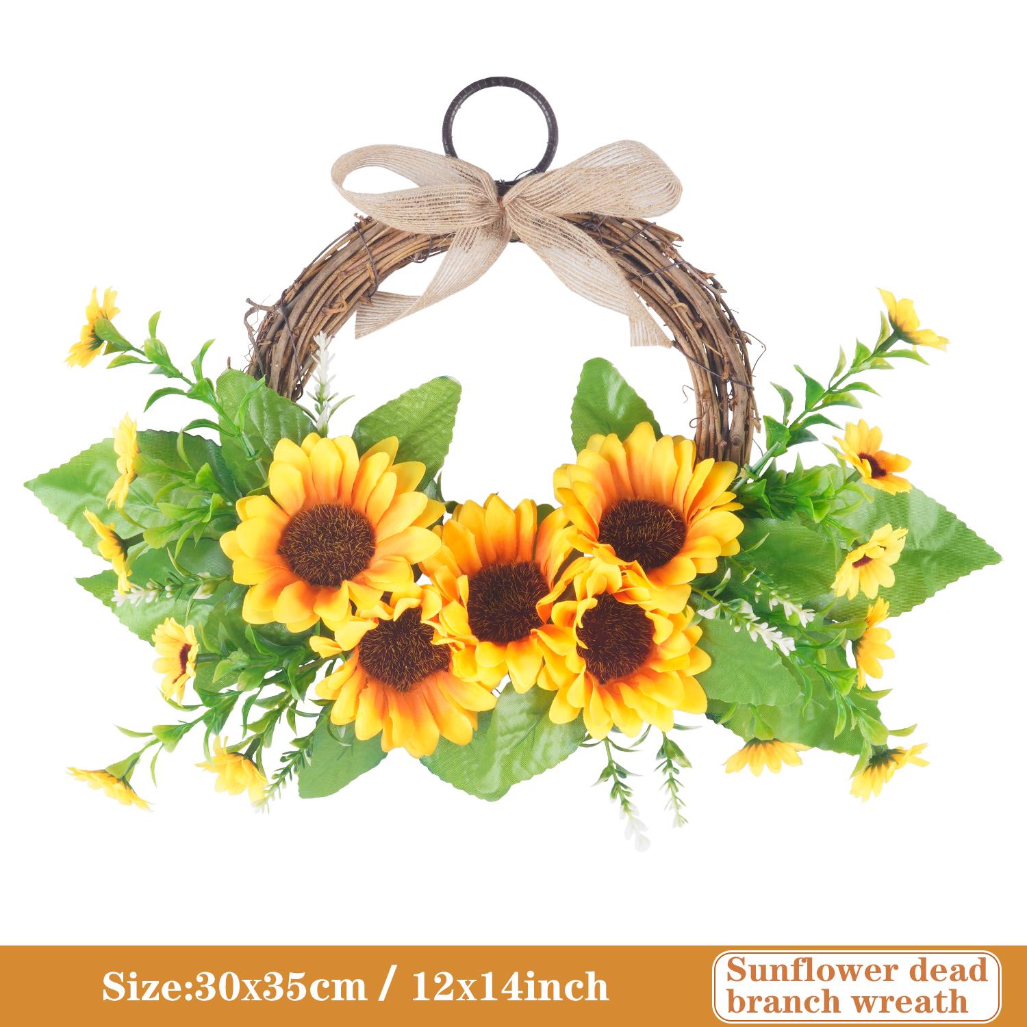 

Искусственный венок из подсолнухов Декоративный осенний венок для Праздника урожая Дня благодарения Хэллоуина Подарок Внутренний наружный Домашний декор