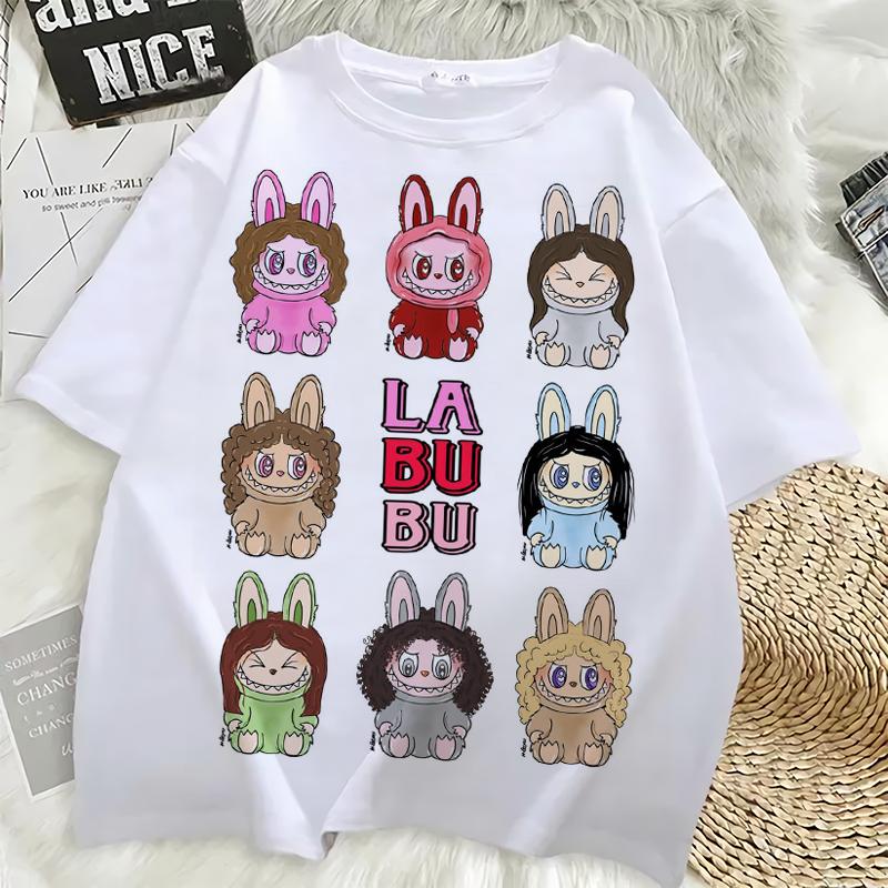 Labubu Cute 3D Print Women T-shirt Girl Short-Sleeved Versatile Casual Trend Clothes