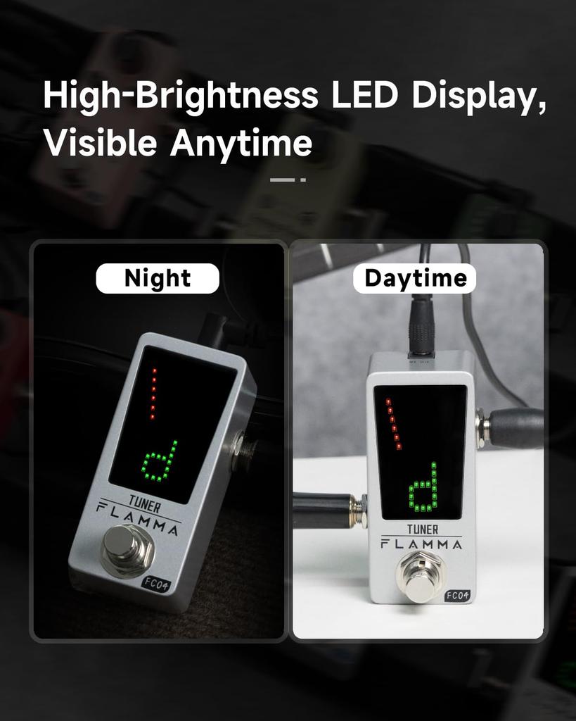 FLAMMA Tuner Pedal FC04 Chromatic Guitar Tuner Tuning Pedal for Guitar and with Pitch Indicator and True Bypass Pedal, High-Precision 1-Cent Bass,