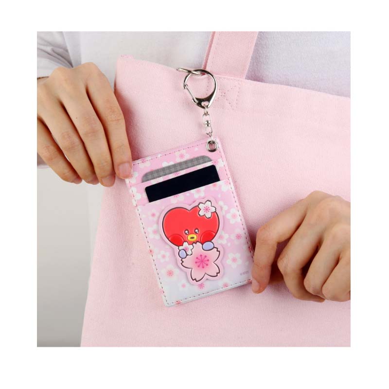 BTS BT21 Official Minini PU Leather Patch Card Holder CHEERY BLOSSOM Authentic