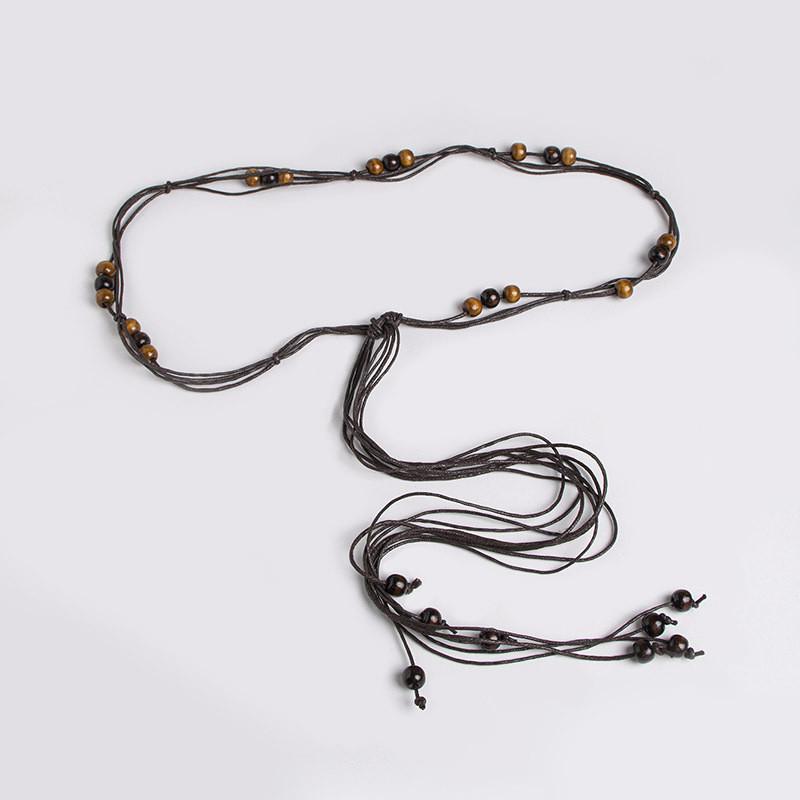 Ethnic Bohemian Waist Rope Cord With Wooden Beads For Relaxed Boho Style