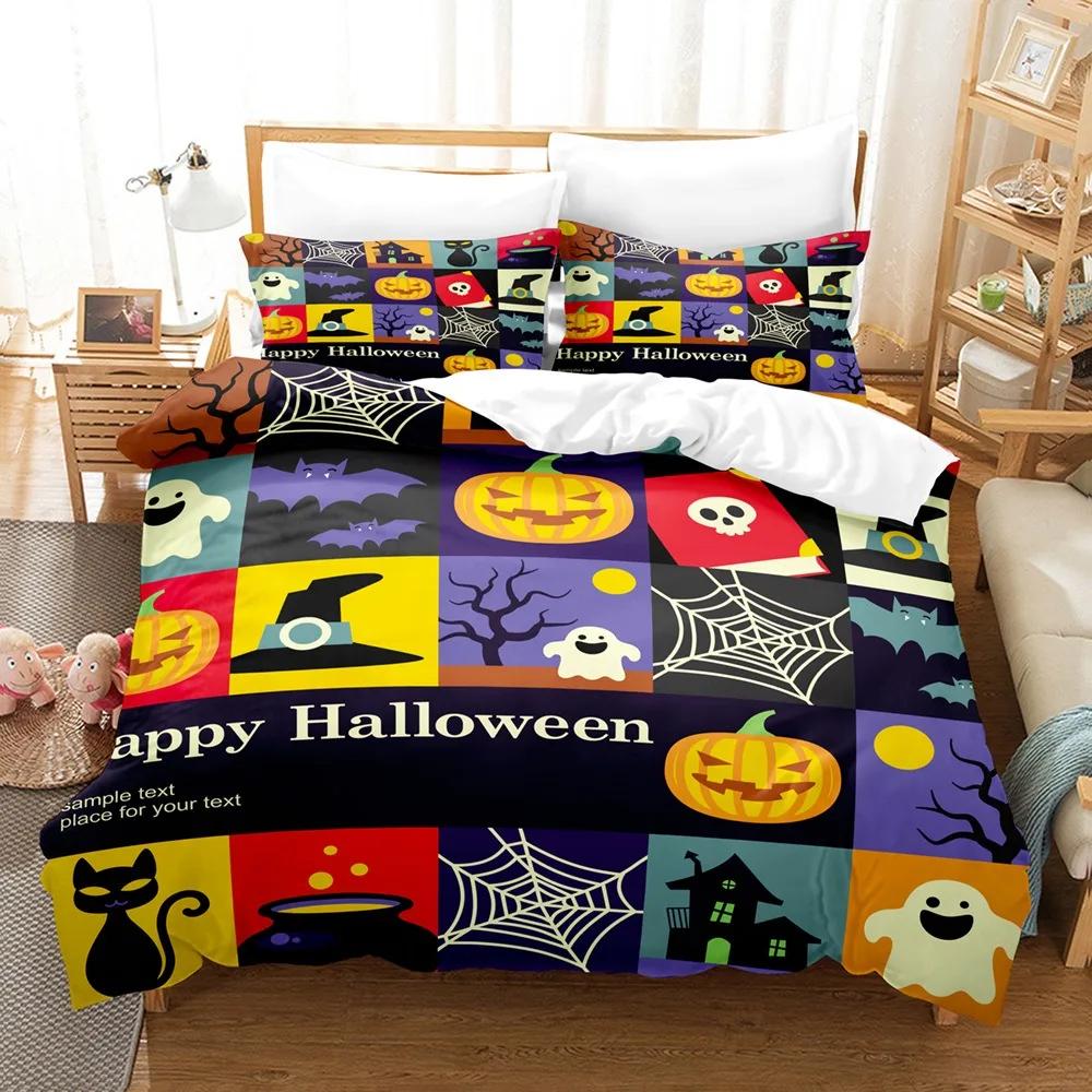 Halloween Pumpkin Cartoon Duvet Cover Pillow Case Home Bedding Set Fun Creative Comforter Sets Gifts for Kids