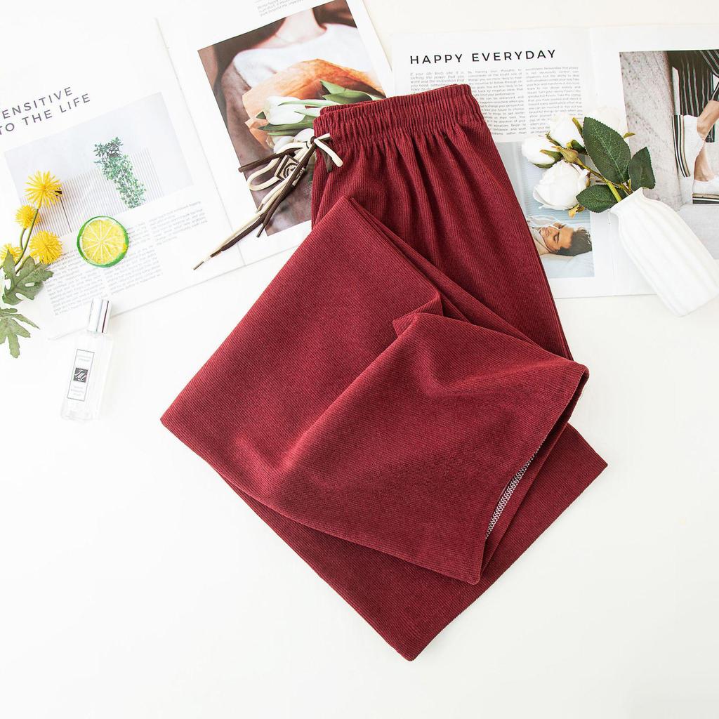 Korean Style Smiley Face High Waist Corduroy Wide Leg Pants for Women - Autumn/Winter Loose Slimming Straight Leggings